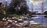 Alexander Koester Ducks on a Riverbank on a Sunny Afternoon painting